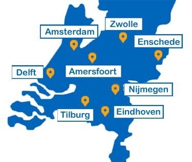 acht vestigingen van ameubel door heel nederland, amsterdam, amersfoort, delft, tilburg, zwolle, enschede, nijmegen en eindhoven