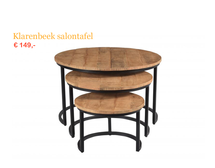 Klarenbeek salontafelset van 3 houten tafels met metalen poten