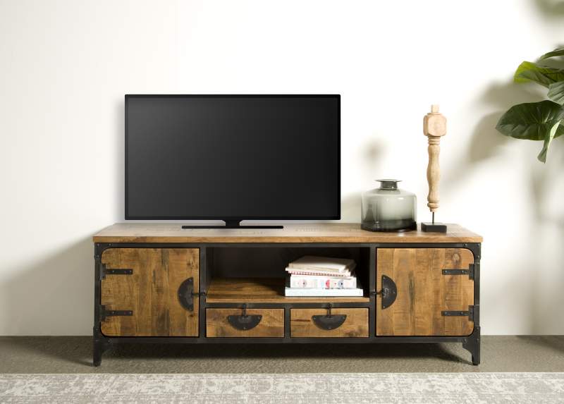 houten tv kast met televisie