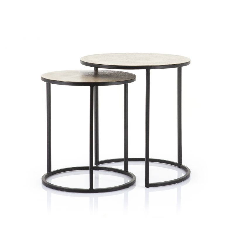 set van 2 houten salontafels met metalen poten
