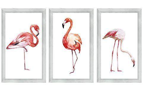 Metal glas 3-luik flamingos watercolour