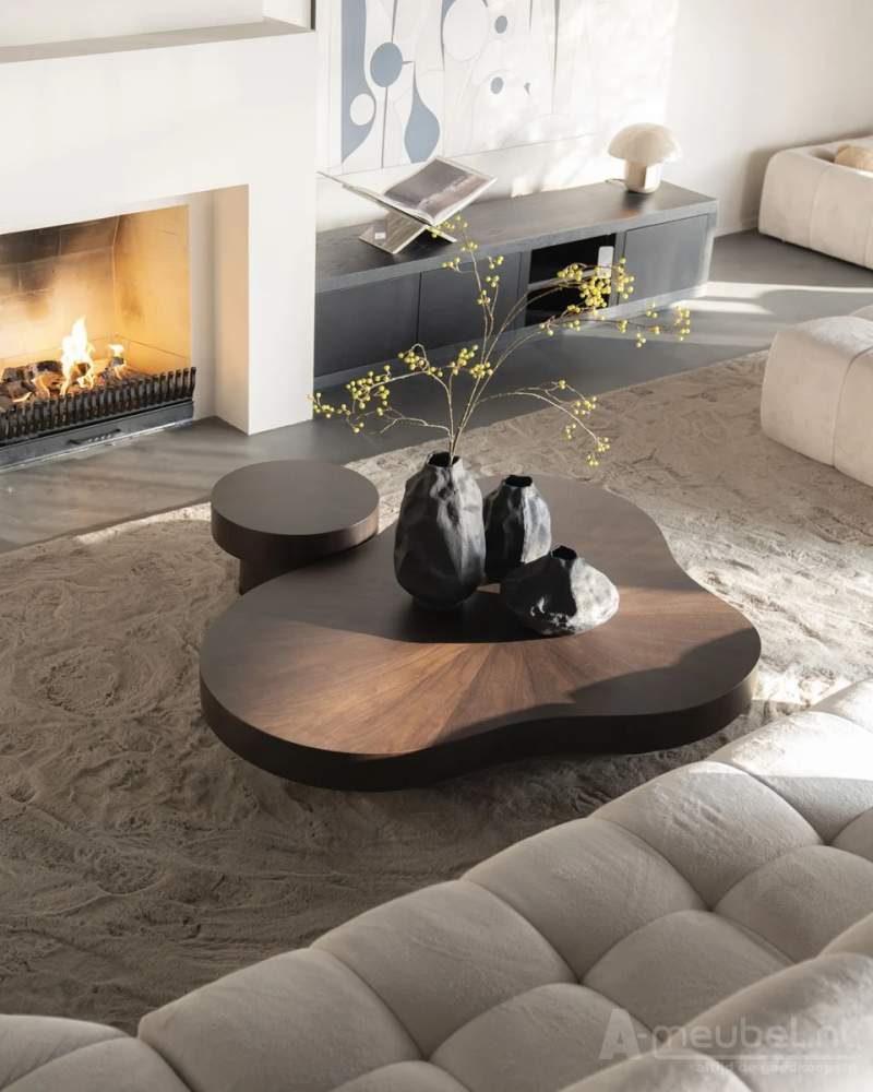 Salontafels Bobbie - 150x110x25cm - Zwart/Bruin - 95977