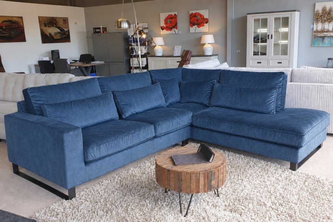 Hoekbank Naarden in blauw – kleurimpressie – A-meubel
