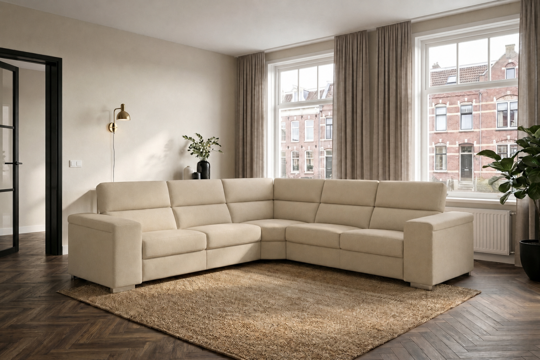 Harderwijk 2 + Hoekelement Groot + 2 Zits (Zonder Relax) in beige – kleurimpressie – A-meubel
