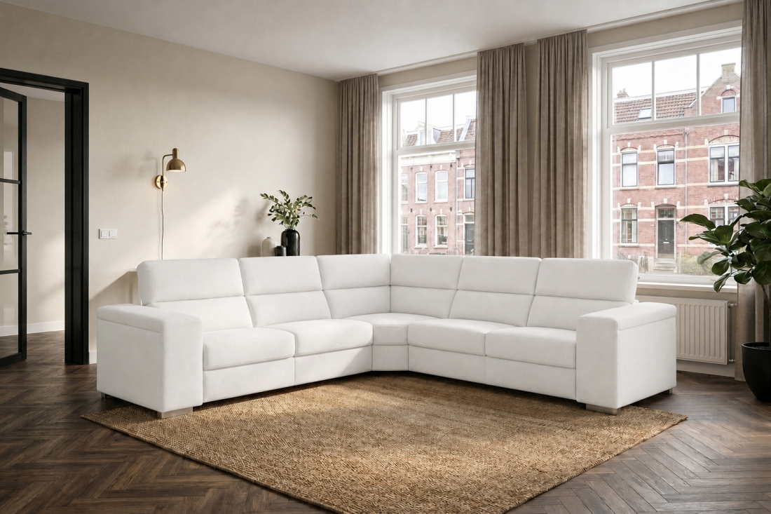 Harderwijk 2 + Hoekelement Groot + 2 Zits (Zonder Relax) in wit – kleurimpressie – A-meubel