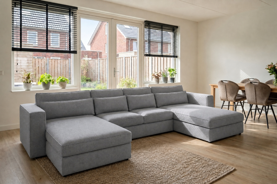 Blaricum Longchair + 2 + Longchair in grijs – kleurimpressie – A-meubel