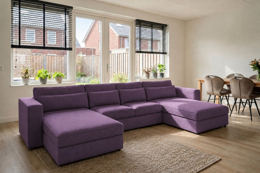 Blaricum Longchair + 2 + Longchair in paars – kleurimpressie – A-meubel