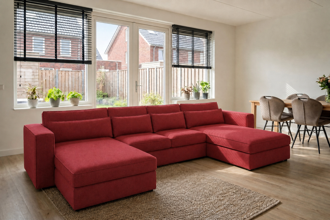 Blaricum Longchair + 2 + Longchair in rood – kleurimpressie – A-meubel
