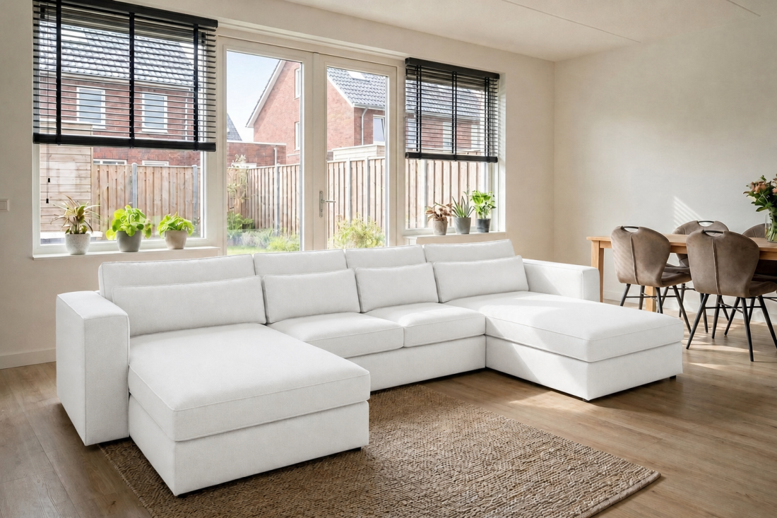 Blaricum Longchair + 2 + Longchair in wit – kleurimpressie – A-meubel