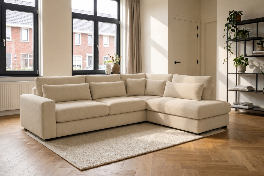 Ijsselstein 2.5 Zits + Ottomaan Klein in beige – kleurimpressie – A-meubel