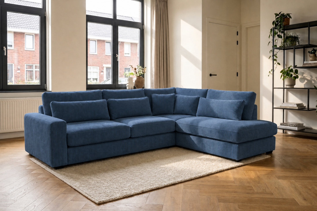 Ijsselstein 2.5 Zits + Ottomaan Klein in blauw – kleurimpressie – A-meubel