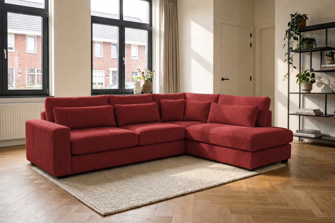 Ijsselstein 2.5 Zits + Ottomaan Klein in rood – kleurimpressie – A-meubel