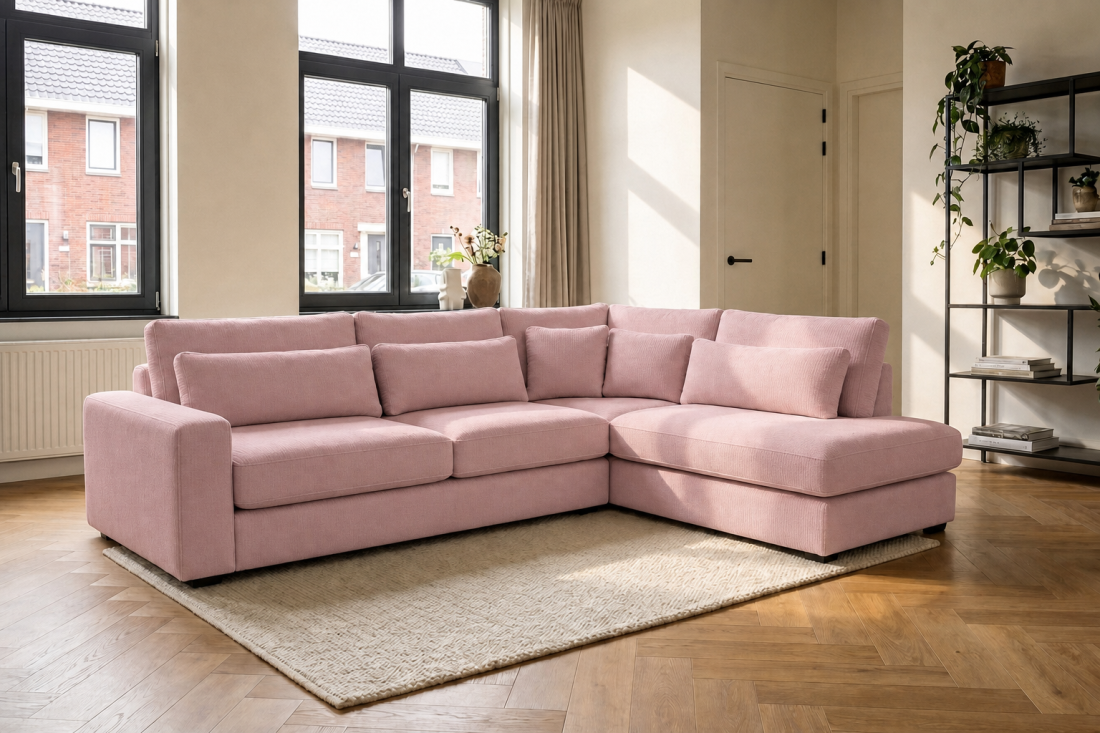 Ijsselstein 2.5 Zits + Ottomaan Klein in roze – kleurimpressie – A-meubel