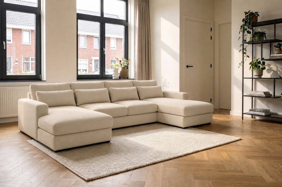 Ijsselstein Longchair + 2 + Longchair in beige – kleurimpressie – A-meubel
