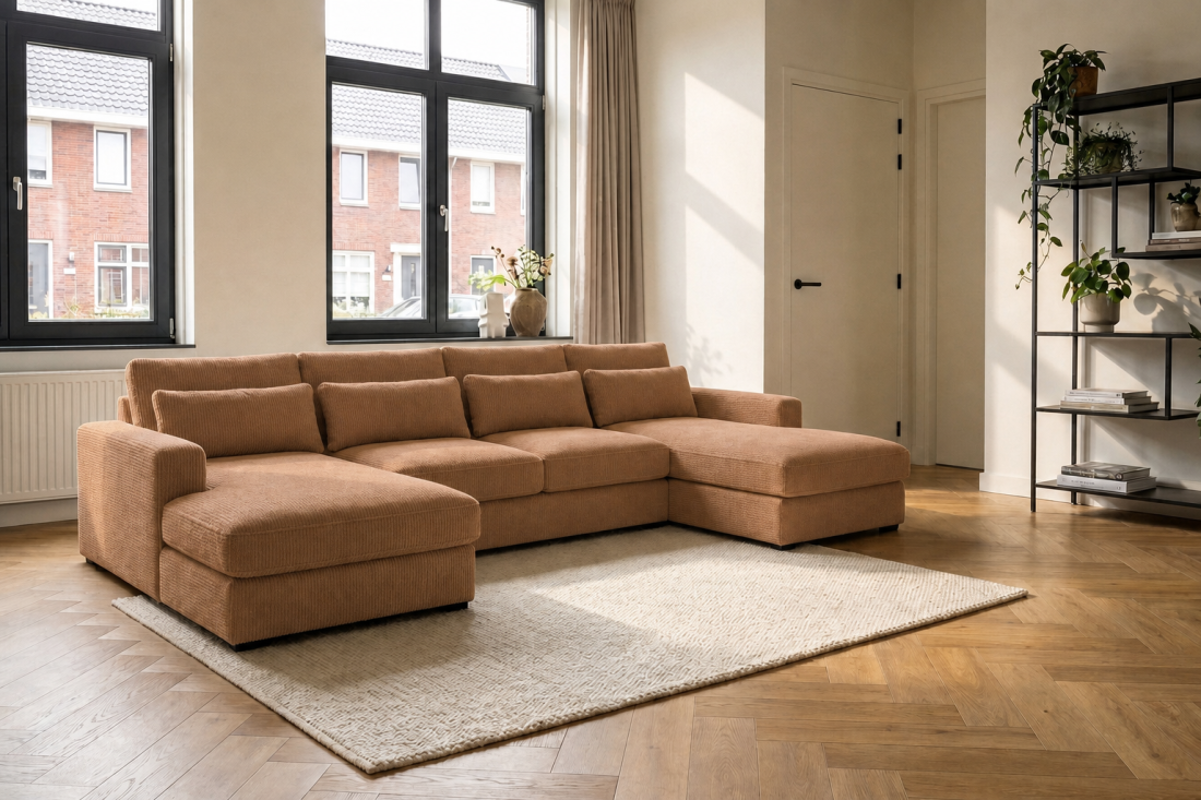 Ijsselstein Longchair + 2 + Longchair in cognac – kleurimpressie – A-meubel
