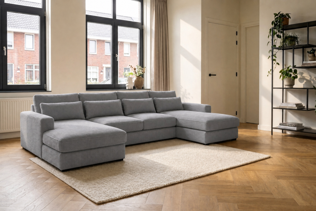 Ijsselstein Longchair + 2 + Longchair in grijs – kleurimpressie – A-meubel