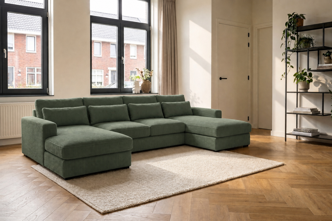 Ijsselstein Longchair + 2 + Longchair in groen – kleurimpressie – A-meubel