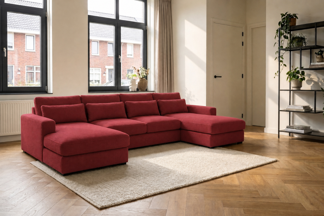 Ijsselstein Longchair + 2 + Longchair in rood – kleurimpressie – A-meubel