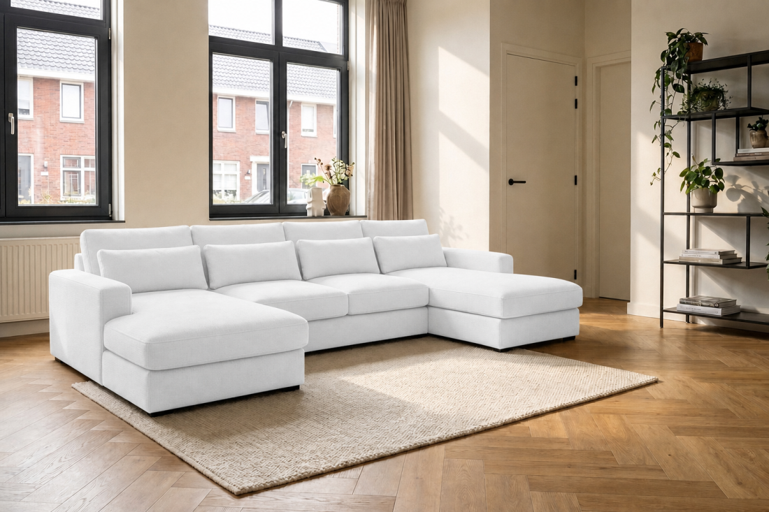 Ijsselstein Longchair + 2 + Longchair in wit – kleurimpressie – A-meubel