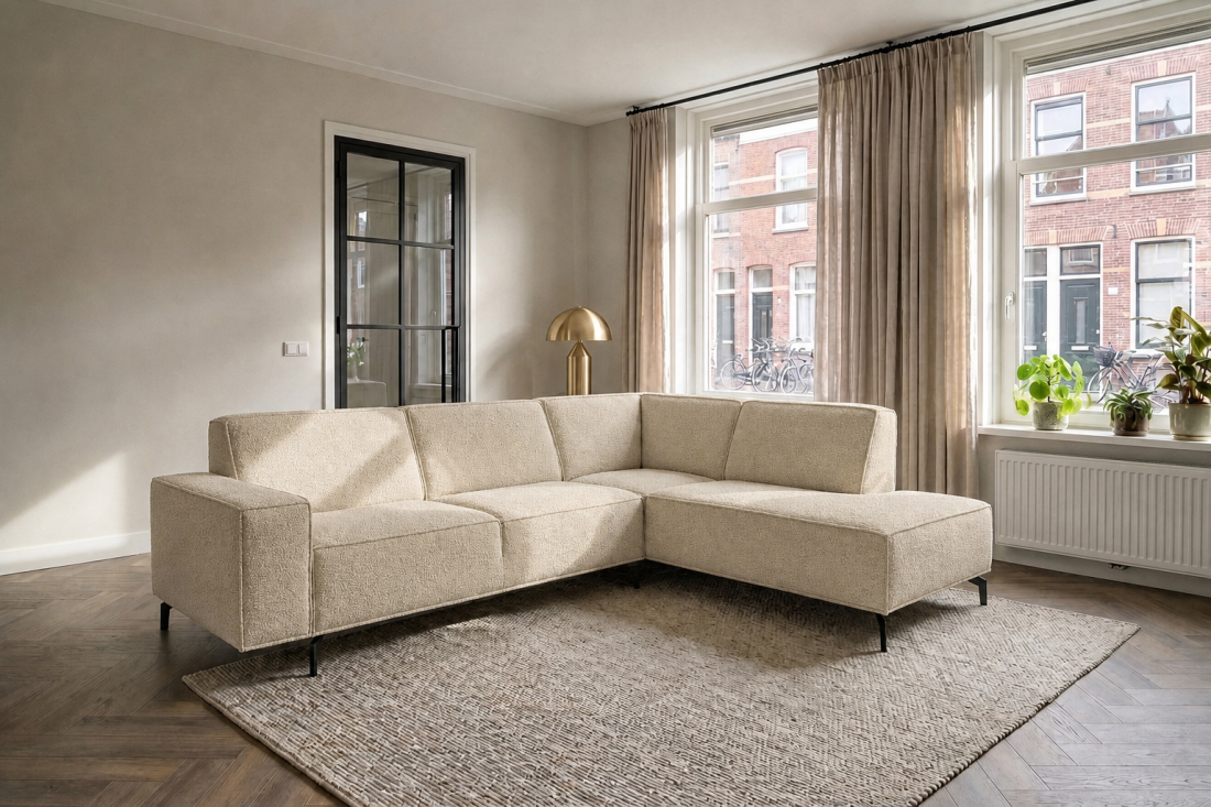 Heerlen 2.5 Zits + Ottomaan in beige – kleurimpressie – A-meubel