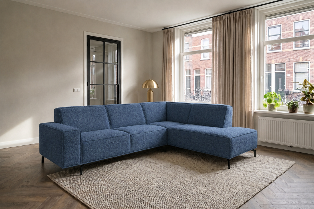 Heerlen 2.5 Zits + Ottomaan in blauw – kleurimpressie – A-meubel