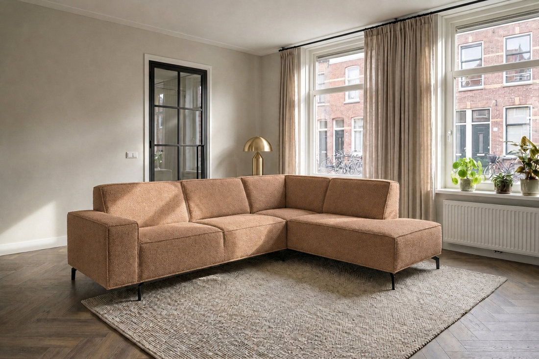 Heerlen 2.5 Zits + Ottomaan in cognac – kleurimpressie – A-meubel