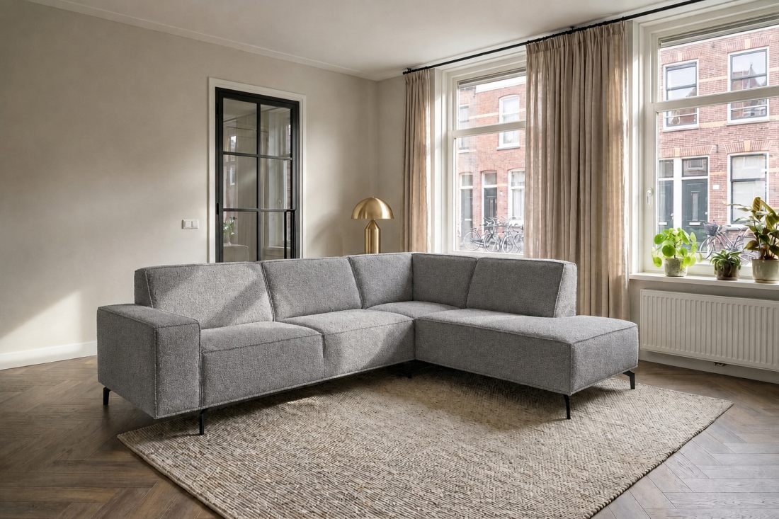 Heerlen 2.5 Zits + Ottomaan in grijs – kleurimpressie – A-meubel