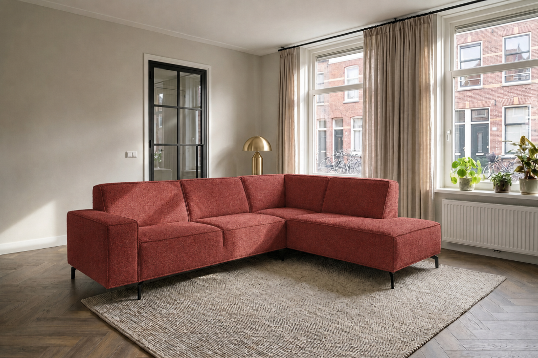 Heerlen 2.5 Zits + Ottomaan in rood – kleurimpressie – A-meubel