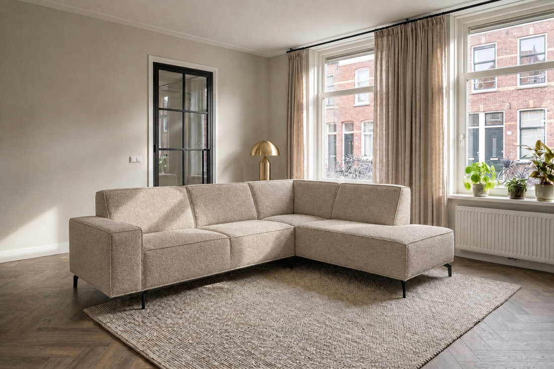 Heerlen 2.5 Zits + Ottomaan in taupe – kleurimpressie – A-meubel