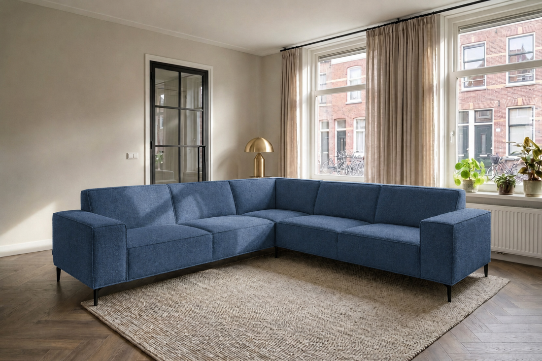 Heerlen 3 Zits + Hoek + 2 Zits in blauw – kleurimpressie – A-meubel