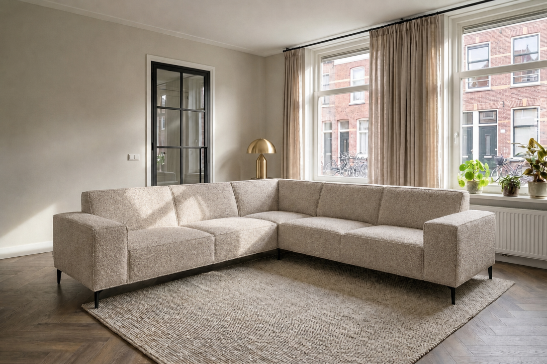 Heerlen 3 Zits + Hoek + 2 Zits in taupe – kleurimpressie – A-meubel