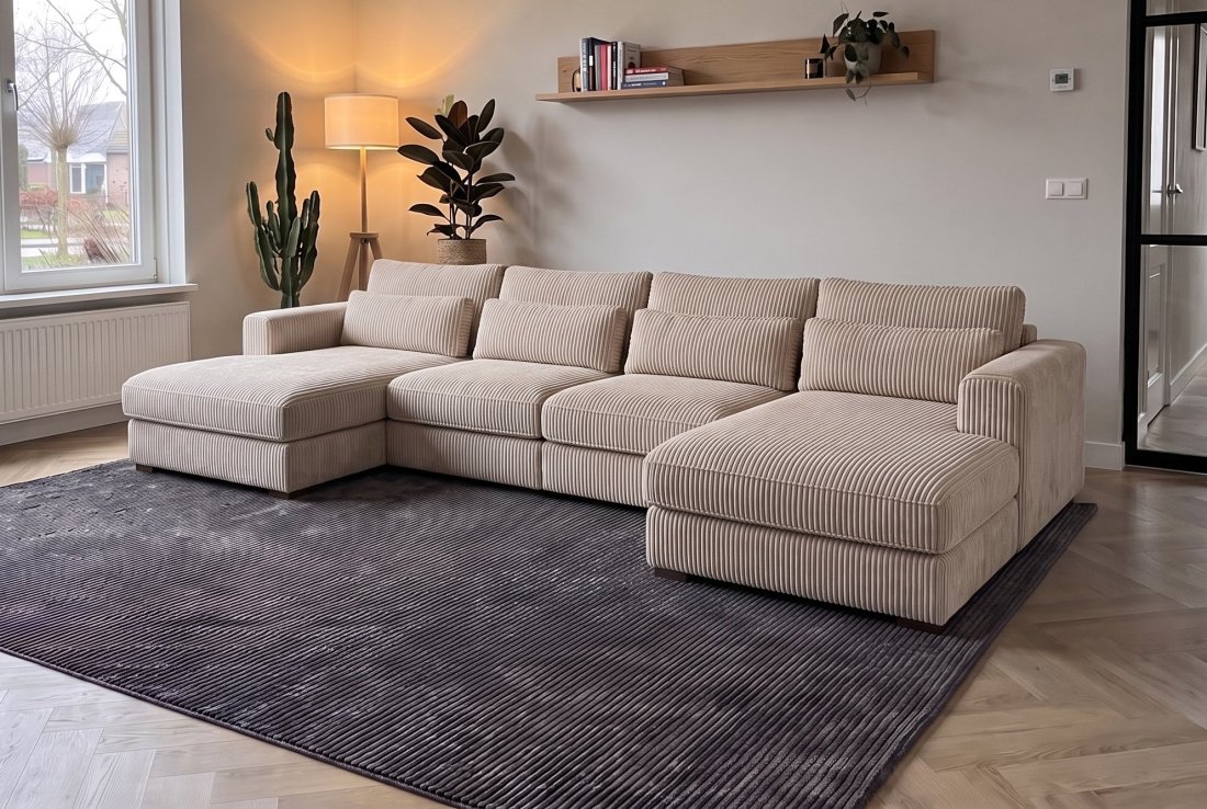 U-bank Merselo Longchair + 2 + Longchair + 2 Zits + Longchair in beige – A-meubel