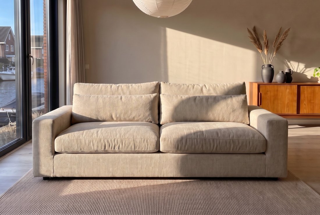 2-5 zits bank Terheijden 2.5 Zits Bank (VASTE HOES) in beige – A-meubel