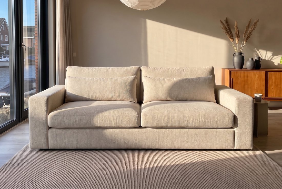 2 zits bank Terheijden 2 Zits Bank (VASTE HOES) in beige – A-meubel