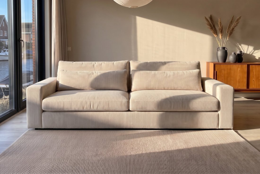 3 zits bank Terheijden 3 Zits Bank (VASTE HOES) in beige – A-meubel
