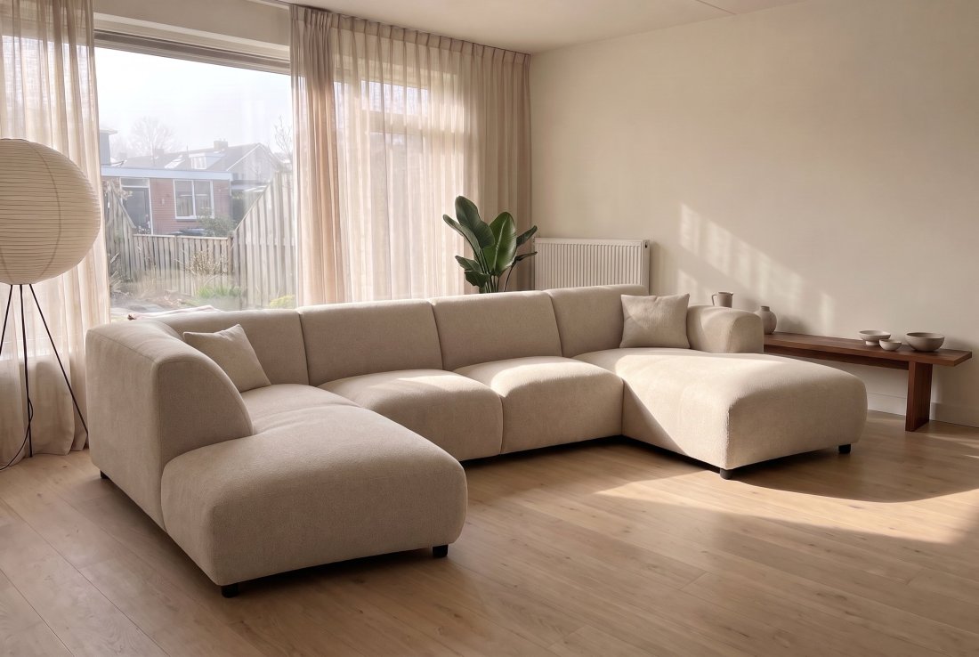 U-bank U-Bank Rotterdam Ottomaan + 2 Zits + Longchair in beige – A-meubel