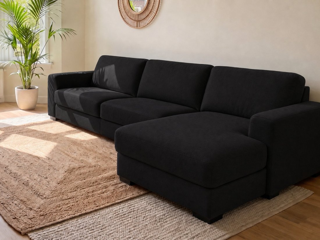Voorburg 2 Zits + Longchair Klein in zwart – kleurimpressie – A-meubel
