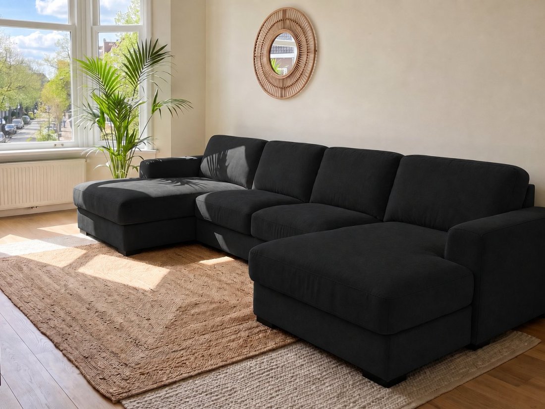 Voorburg Longchair Klein + 2 Zits + Longchair Klein in zwart – kleurimpressie – A-meubel