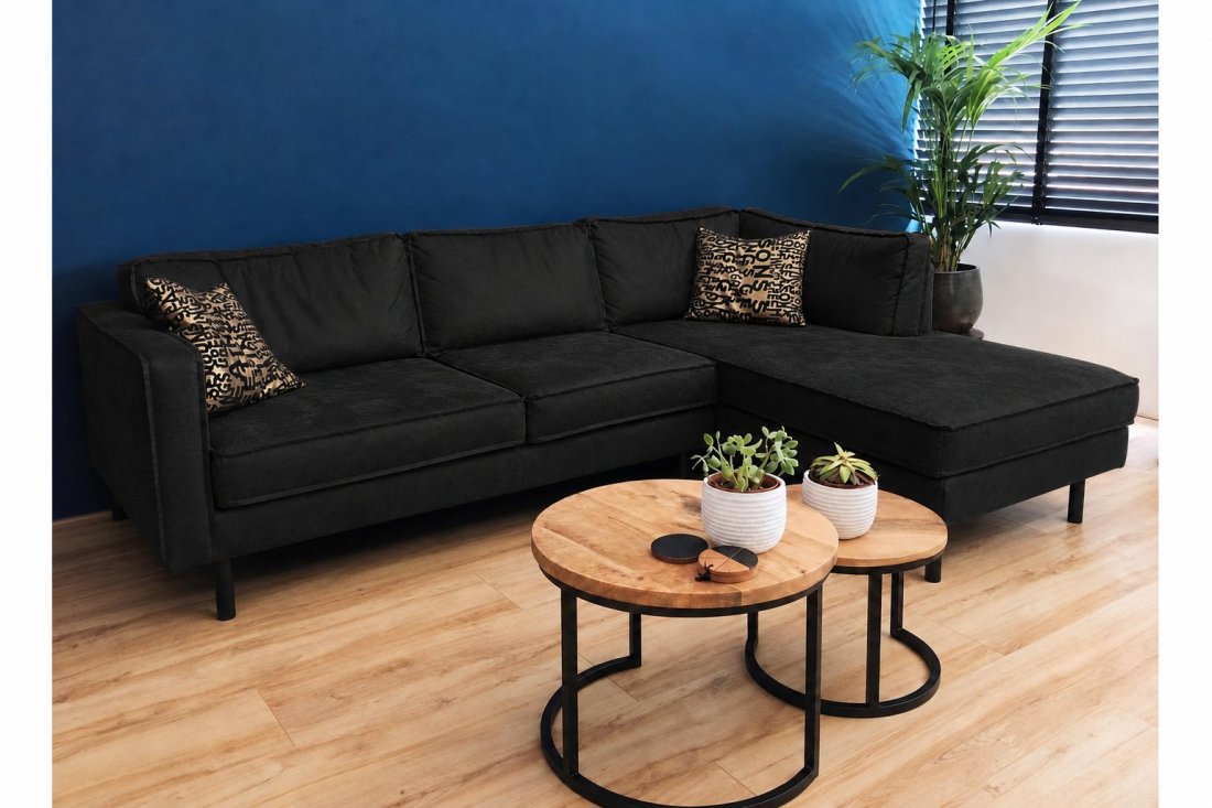 Westervoort Longchair in zwart – kleurimpressie – A-meubel
