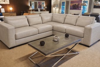 Almere 2 + Hoek + 2 Zits in leer – materiaalimpressie