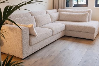 Almere Ottomaan in teddystof – materiaalimpressie