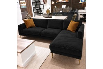 Alverna 2 Zits + Longchair in zwart – kleurimpressie