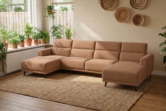 Enschede Longchair + 2.5 Zits + Longchair in bruin – kleurimpressie