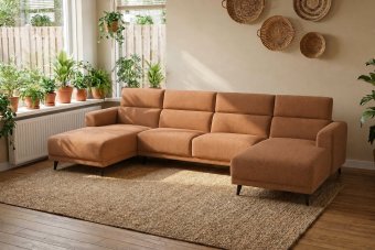 Enschede Longchair + 2.5 Zits + Longchair in cognac – kleurimpressie