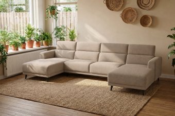 Enschede Longchair + 2.5 Zits + Longchair in taupe – kleurimpressie