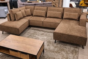 Groede Ottomaan + 2.5 Zits + Longchair in bruin – kleurimpressie