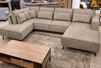 Groede Ottomaan + 2.5 Zits + Longchair in taupe – kleurimpressie