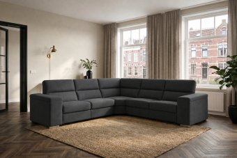 Harderwijk 2 + Hoekelement Groot + 2 Zits (Zonder Relax) in antraciet – kleurimpressie
