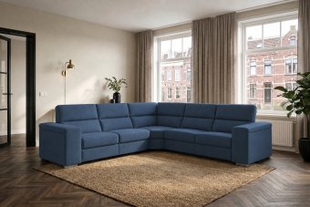 Harderwijk 2 + Hoekelement Groot + 2 Zits (Zonder Relax) in blauw – kleurimpressie