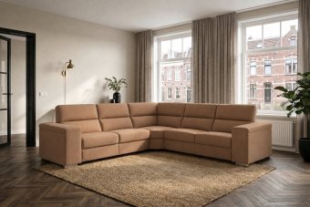 Harderwijk 2 + Hoekelement Groot + 2 Zits (Zonder Relax) in bruin – kleurimpressie